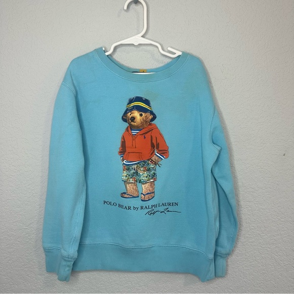 Polo Ralph Lauren Laguna Beach Bucket Hat Bear Sweatshirt Blue Kid's RARE Size 8 - Picture 2 of 5